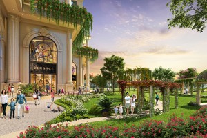 Khuôn viên cây xanh, đường nội bộ trong công trình được bố trí hợp lý tại Rome by Diamond Lotus.