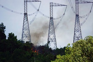 Cháy rừng dưới chân trụ điện 500kV ở Đà Nẵng khiến những khu vực lân cận bị cắt điện. Ảnh: Đ.X.