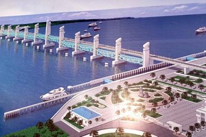 Phối cảnh cống ngăn mặn trên sông Cái Lớn. Ảnh: Cửu Long.