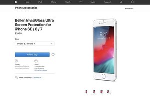 Trang web bán hàng trực tuyến của Apple "vô tình" để lộ tên gọi mẫu iPhone SE mới khi bán tấm dán màn hình. (Nguồn: Apple).