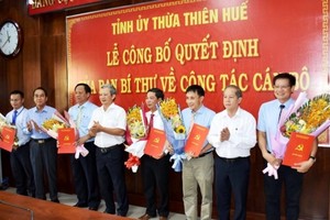 Lãnh đạo tỉnh Thừa Thiên Huế trao quyết định và chúc mừng các cán bộ được chỉ định, chuẩn y chức vụ mới.