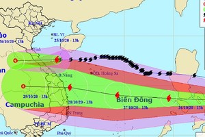 Dự báo đường đi của bão số 9 - bão Molave đến 10h ngày 29/10/2020.