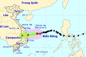 Vị trí và hướng đi của cơn bão số 10. Ảnh: Trung tâm DBKTTV Trung ương.