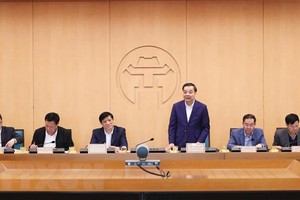 Chủ tịch UBND thành phố Hà Nội Chu Ngọc Anh phát biểu tại buổi làm việc. (Ảnh: Lâm Khánh/TTXVN).