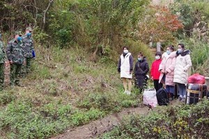 Một nhóm người nhập cảnh trái phép bị phát hiện tại biên giới. (Ảnh: Quang Duy/TTXVN).