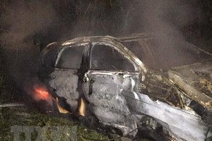 Hiện trường vụ tai nạn giao thông. (Ảnh: TTXVN phát)