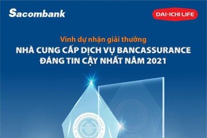 Dai-ichi Life Việt Nam và Sacombank nhận giải thưởng quốc tế "Nhà cung cấp dịch vụ Bancassurance đáng tin cậy nhất tại Việt Nam năm 2021"