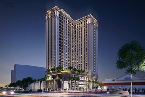 Phối cảnh Viva Plaza với 295 căn hộ cùng trung tâm thương mại khối đế 3 tầng và hệ thống tiện ích khép kín trên đường Nguyễn Lương Bằng.