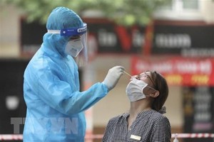 Nhân viên y tế lấy mẫu xét nghiệm COVID-19. Ảnh minh họa. (Ảnh: Minh Quyết/TTXVN).