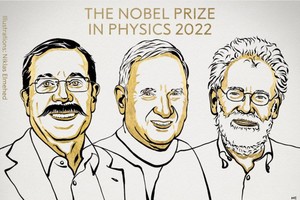 Ba nhà khoa học Alain Aspect (Pháp), John F. Clauser (Mỹ) và Anton Zeilinger (Áo) được trao giải Nobel Vật lý 2022.