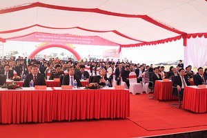 Các đại biểu dự Lễ khởi công Nhà máy Greenworks Thái Bình Việt Nam tại Khu công nghiệp Liên Hà Thái (Khu kinh tế Thái Bình).