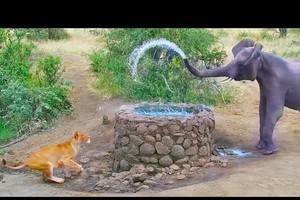 Bị "ú òa" hết hồn, voi rừng châu Phi thi triển tuyệt chiêu tối thượng đẩy lui cả vua sư tử