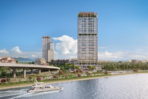 Sun Cosmo Residence Da Nang kề cận bên sông Hàn giữa lòng Đà thành. Ảnh phối cảnh minh họa.