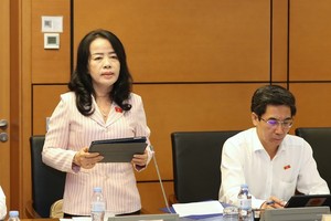 Đại biểu Nguyễn Thị Kim Thúy, Phó chủ nhiệm Ủy ban Xã hội phát biểu tại tổ. Ảnh: Duy Linh.