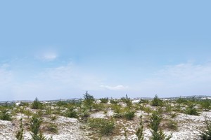 Những đồi cát trắng nối dài tựa như một bức tranh thủy mặc với hai gam màu xanh trắng