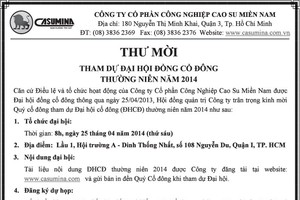 CSM: Thư mời tham dự ĐHCĐ thường niên 2014
