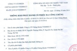 VNDirect thông báo phát hành cổ phiếu ra công chúng