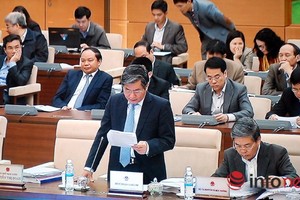 Bộ trưởng Bộ Kế hoạch và Đầu tư Bùi Quang Vinh báo cáo tại phiên họp