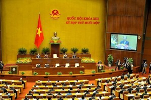 Chủ tịch Quốc hội Nguyễn Sinh Hùng phát biểu khai mạc kỳ họp thứ 11 (ảnh: Nhân Dân)