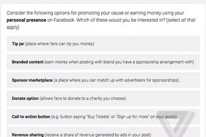 Những lựa chọn kiếm tiền mà Facebook đưa ra trong cuộc khảo sát