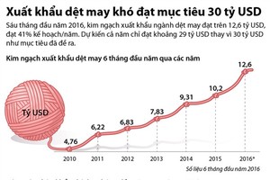[Infographic] Xuất khẩu dệt may khó đạt mục tiêu 30 tỷ USD