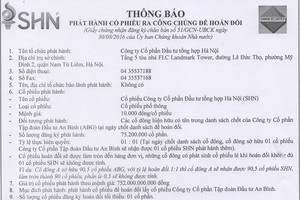 SHN thông báo phát hành cổ phiếu ra công chúng để hoán đổi
