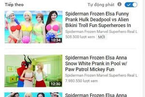 Một số video với nhân vật hoạt hình nhưng diễn viên ăn mặc hở hang.Ảnh chụp màn hình.