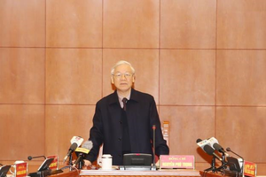 Tổng Bí thư Nguyễn Phú Trọng phát biểu kết luận cuộc họp. Ảnh: TTXVN