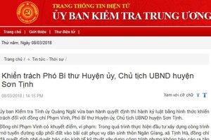 Quảng Ngãi kỷ luật Chủ tịch UBND huyện Sơn Tịnh