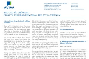 Công ty TNHH Bảo hiểm nhân thọ Aviva Việt Nam công bố báo cáo tài chính kiểm toán năm 2017