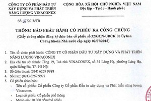 Vinaconex P&C thông báo phát hành cổ phiếu ra công chúng