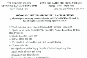 CTCP ICD Tân Cảng Long Bình thông báo phát hành cổ phiếu ra công chúng