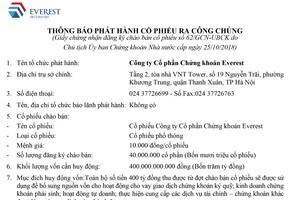 CTCP Chứng khoán Everest thông báo phát hành cổ phiếu ra công chúng