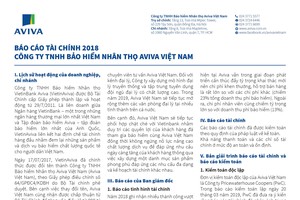 Công ty TNHH Bảo hiểm nhân thọ Aviva Việt Nam công bố báo cáo tài chính kiểm toán năm 2018