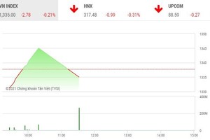 VN-Index và thanh khoản chung của thị trường đứng hình dù giao dịch ở các mã vẫn diễn ra (Ảnh chụp màn hình phiên giao dịch sáng 2/6).