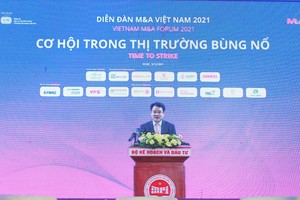 Ông Trần Quốc Phương, Thứ trưởng Bộ Kế hoạch và Đầu tư phát biểu tại diễn đàn M&A Việt Nam 2021