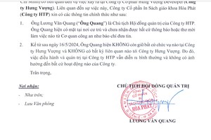 Công văn của Công ty HTP vừa gửi Ủy ban Chứng khoán Nhà nước và Sở Giao dịch Chứng khoán Hà Nội.