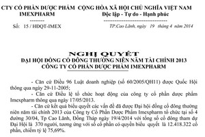 IMP: Nghị quyết ĐHĐCĐ thường niên 2014