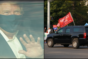 Nhóm báo chí Nhà Trắng và các bác sĩ phản ứng khi ông Trump rời bệnh viện để chào người ủng hộ