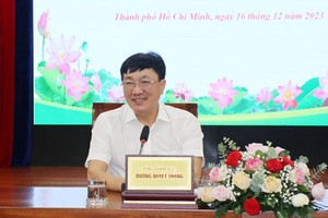 Tổng giám đốc NHCSXH Dương Quyết Thắng làm việc với tập thể cán bộ, người lao động chi nhánh NHCSXH TP Hồ Chí Minh vào chiều ngày 16/12