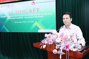 Phó tổng giám đốc Hoàng Minh Tế - Trưởng Ban Quản lý dự án Mobile Banking NHCSXH phát biểu tại sự kiện