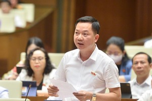 Đại biểu Trịnh Xuân An (đoàn Đồng Nai) tranh luận với Thống đốc Nguyễn Thị Hồng chiều 8/6.