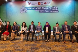 Các đại biểu tham dự Hội nghị Chủ tịch Diễn đàn Thị trường vốn ASEAN (ACMF) lần thứ 39 tại Bali (Indonesia) ngày 16/10.