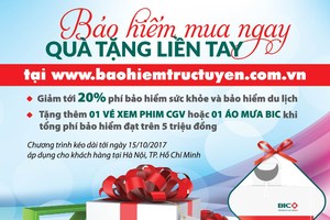 BIC ưu đãi đến 30% phí cho khách hàng mua bảo hiểm trực tuyến
