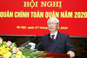 Tổng Bí thư, Chủ tịch nước Nguyễn Phú Trọng phát biểu tại Hội nghị Quân chính toàn quân năm 2020 -( Ảnh Bộ Quốc phòng)