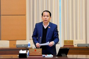 Chủ nhiệm Ủy ban Pháp luật Hoàng Thanh Tùng báo cáo tại phiên họp sáng 11/1