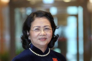 Phó Chủ tịch nước Đặng Thị Ngọc Thịnh bên hành lang Quốc hội (Ảnh Duy Linh).