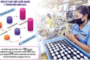 Lần đầu tiên, Việt Nam nằm trong top 20 nước thu hút FDI nhiều nhất thế giới, song xu hướng giảm sút nguồn FDI đã bộc lộ khá rõ trong những tháng gần đây. Ảnh: Đức Thanh. Đồ họa: Đan Nguyễn