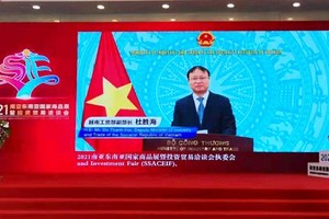 Thứ trưởng Bộ Công Thương Đỗ Thắng Hải phát biểu khai mạc hội chợ theo hình thức trực tuyến