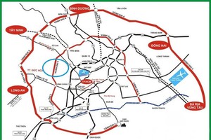Bản đồ hướng tuyến vành đai 3, vành đai 4 TP.HCM.